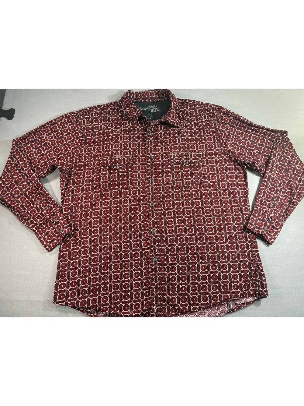 Wrangler 20X Pearl Snap Western Shirt Men’s XXL Burgundy Geometric Long Sleeve